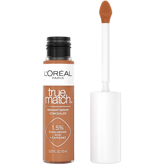 L'Oreal Paris True Match Radiant Serum Concealer, Brightening Under Eye Concealer Make Up with 1.5% Hyaluronic Acid and Caffeine, C8, 0.33 Oz