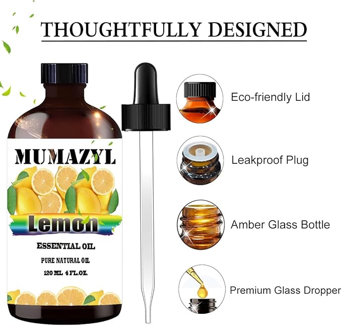 Lemon Essential Oil, Lemon Oil 4 Fl Oz 120ML for Diffuser Humidifier Yoga Cleaning DIY Candle Soap Making Essential Oils