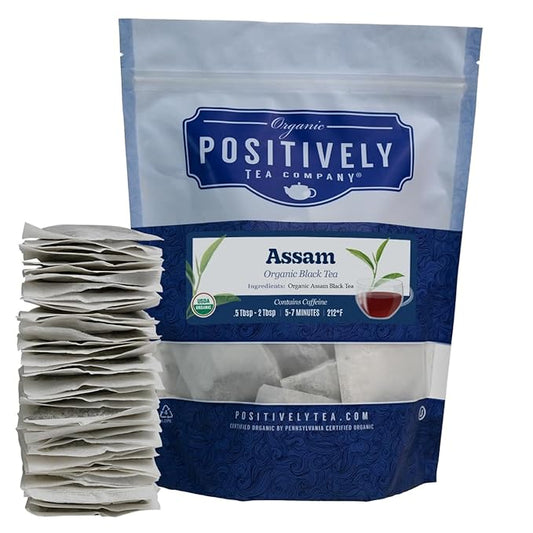 Organic Positively Tea Company, Assam Black Tea Bags, 100 Count, Eco-Friendly Tea Bags, Non-GMO