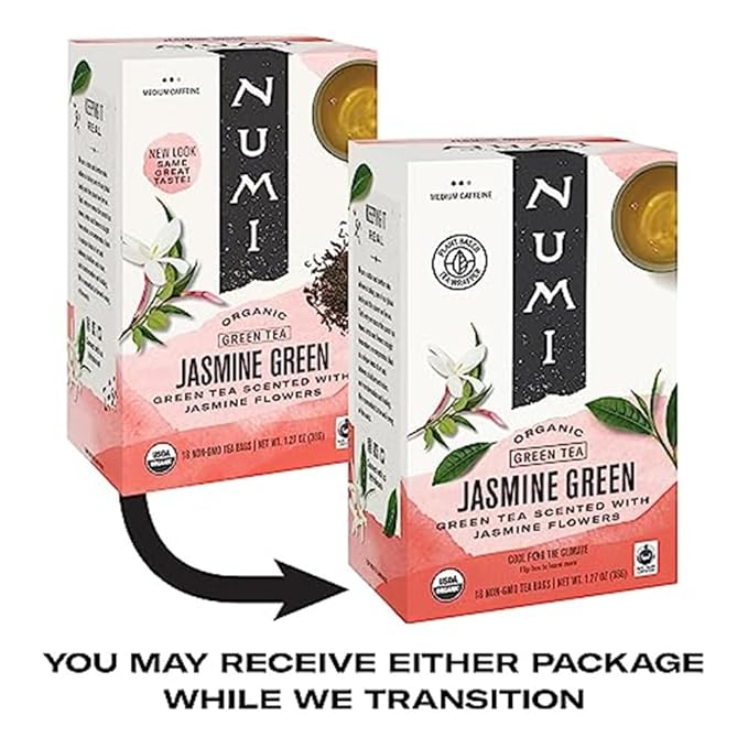 Numi Organic Jasmine Green Tea 18 Count (Pack of 3), Floral Green Tea, Caffeinated (Packaging May Vary)