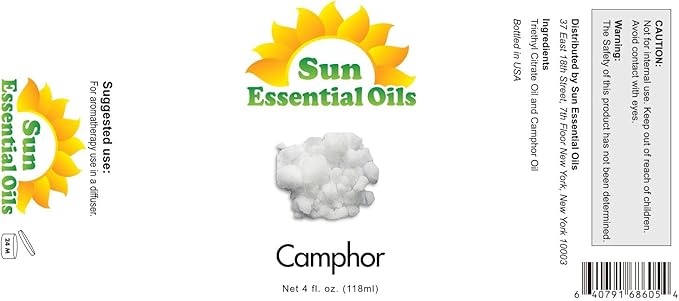 Sun Essential Oils Camphor Essential Oil 4 Fl Oz - Aromatherapy Camphor Oil for Diffuser (Pack of 1)