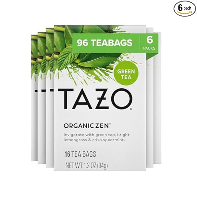 TAZO Organic Zen Green Tea, Green Tea Zen for Health and Wellness, 96 Total Tea Bags (16ct - Pack of 6)