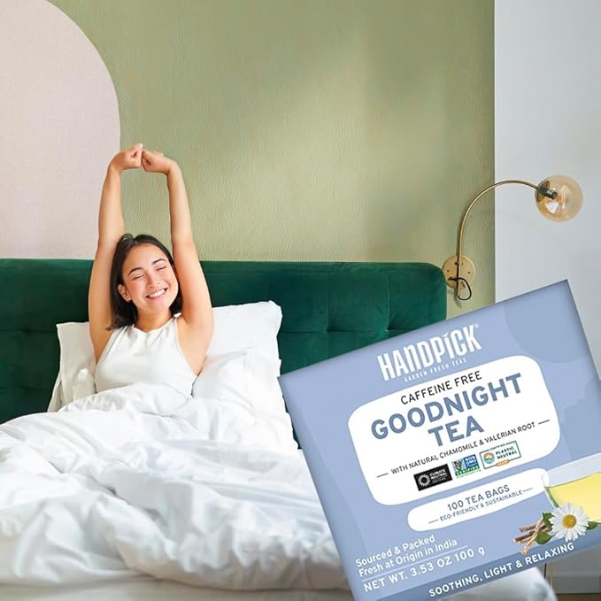 HANDPICK, Good Night Tea Bags (100 Count) Night Time Herbal Tea | Caffeine Free, Gluten Free | Floral Blend - Lavender, Chamomile, Peppermint | Natural Tea, Perfect for Bedtime