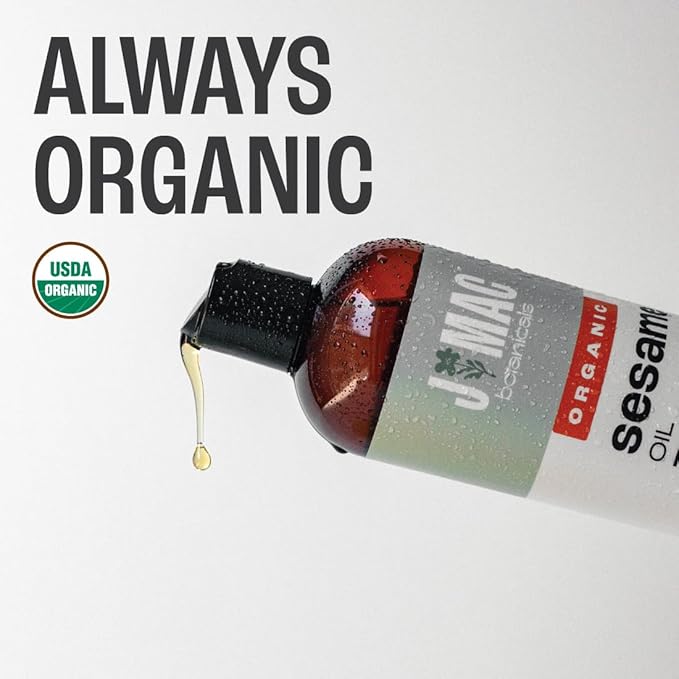 J Mac Botanicals, Organic Sesame Oil, Cold-Pressed, Organic Sesame Oil for Skin, Pulling