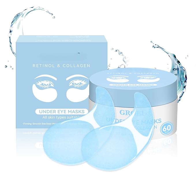 Under Eye Masks 60PCS – Retinol & Collagen Eye Patches for Dark Circles and Puffiness, Hydrating Cooling Under Eye Pads for Women & Men, Skin-Firming Gel Patches for All Skin Types (1PC)