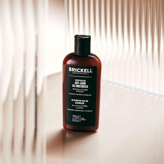 Brickell Men's Rejuvenating Anti-Aging Gel Moisturizer For Men, Natural and Organic, Fast Absorbing Moisturizer Reduces Fine Lines and Wrinkles (Scented, 4 oz)