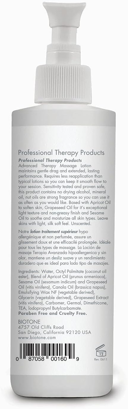 BIOTONE Advanced Therapy Massage Lotion, Hypoallergenic and Fragrance-Free, More Glide and Workability, Absorbs for a Non-Greasy Finish