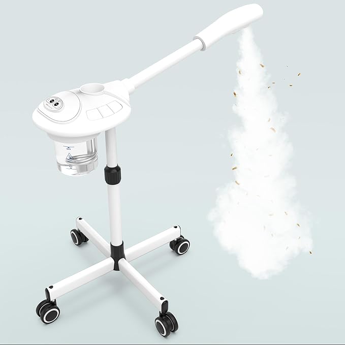 TASALON Professional Facial Steamer with Ozone, Vapor ozono Facial Steamer Professional for Clean Skin, Firm Pores, Esthetician Steamer for Home or Salon Use, Adjustable Height and Angle,White