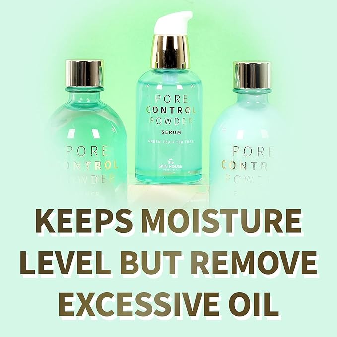 THE SKIN HOUSE 1.69 fl.oz Pore Control Powder Serum, Sebum Control, Soothing | Enlarged Pores, Oily Skin | Green Tea, Panthenol, Tea Tree | Lightweight, Korean Skincare, 50ml