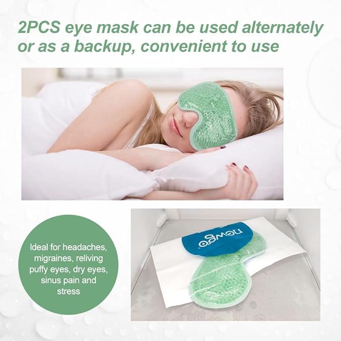 NEWGO Cooling Eye Mask for Puffy Eyes, Cold Eye Mask Eye Ice Pack for After Eyes Surgery, Tension Stress Relief, Itchy Eyes, Headaches, Dark Circles - Green 2 Pack