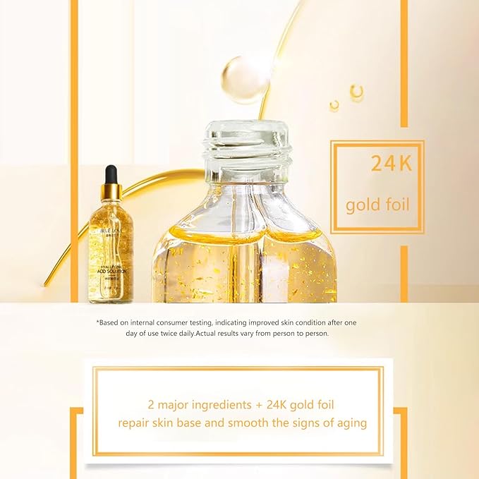 BLUE LOVE 2PC 24K Gold Foil Hyaluronic Acid Serum for Women & Men - Anti-Aging Essence for Deep Moisturization and Dark Spot Reduction - Radiant Skin Care Solution