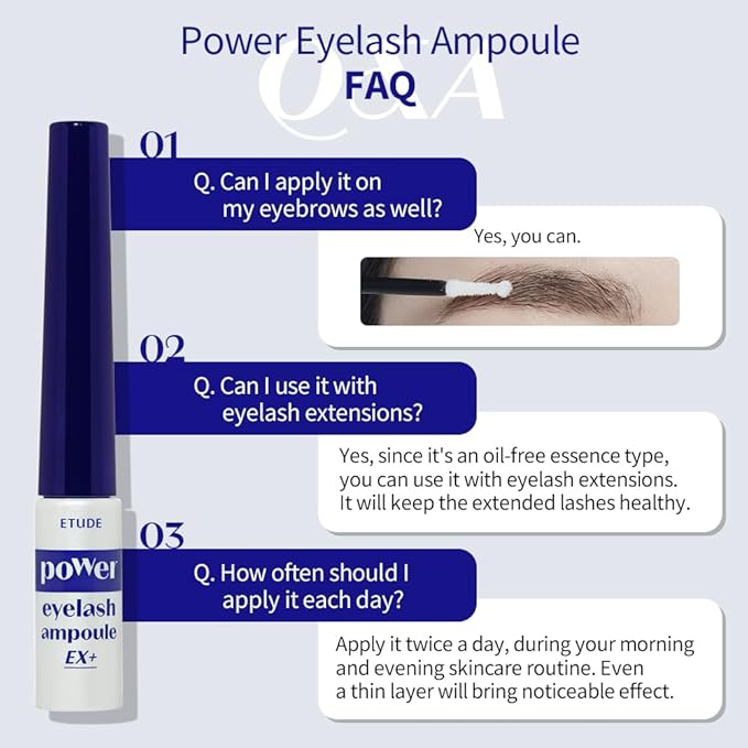 ETUDE Power Eyelash Ampoule 1+1 Set, Lash and Brow Treatment, Caffeine-Infused, Ultra Slim Tip, Lash Booster, Korean Makeup, Beauty (1.31 Fl Oz)