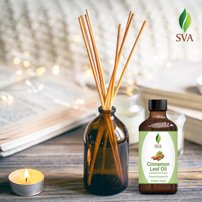 SVA Cinnamon Leaf Essential Oil – 4 Fl Oz – 100% Natural Cinnamon Oil - for Diffuser, Hair Care, Face, Skin Care, Aromatherapy, Scalp and Body Massage, Soap and Candle Making – with Dropper