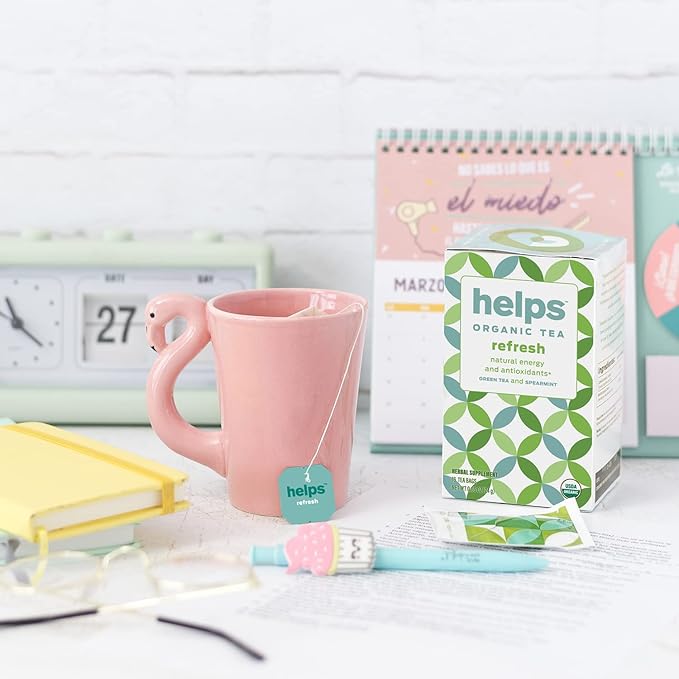 HELPS TEAS | Helps Refresh | Organic Green Tea with Spearmint. Natural Energy, Antioxidant, Thermogenic Herbal Tea| 16 Tea Bags |