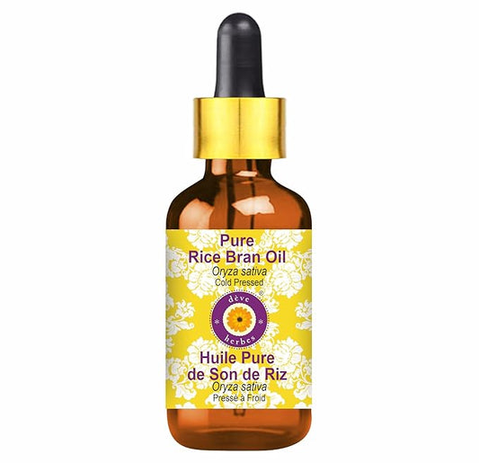 Deve Herbes Pure Rice Bran Oil (Oryza Sativa) with Glass Dropper Cold Pressed 5ml (0.16 oz)