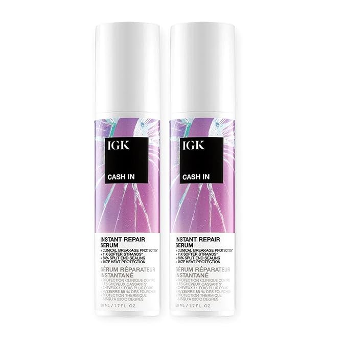 IGK Cash In Instant Repair Hair Serum | Reduce Breakage + Increase Strength | Silicone-Free | 1.7 oz (Pack of 2)