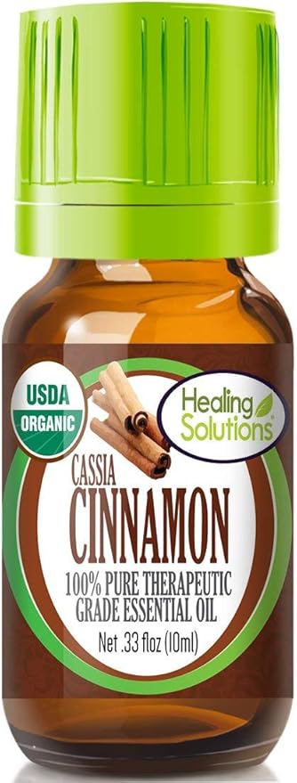 Healing Solutions Cinnamon Cassia Essential Oil 0.33 oz (10ml) – Pure, Undiluted, & Organic - for Hair, Diffuser & Skin – Cinnamon Oil