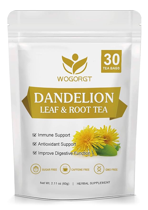 Organic Dandelion Leaf & Root Tea - Natural Dried Dandelion Herbal Tea for Liver Support, Antioxidant, Digestion and Immune Support, Caffeine Free - 30 Tea Bags