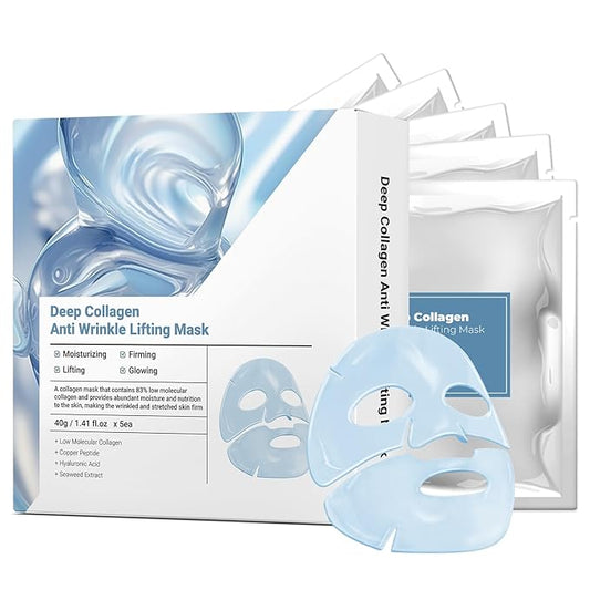 Hyaluronic Acid Collagen Face Mask with Copper Peptide and Seaweed Extract, Overnight Nourishing, for Lifting, Firming, and Moisturizing 40g x 5ea Facial Mask