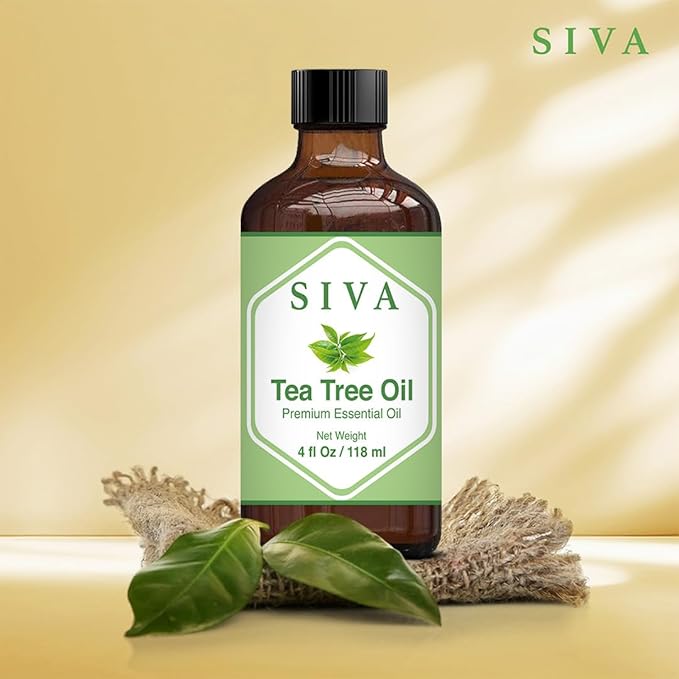 SIVA Tea Tree Essential Oil - 4 Fl Oz – Natural Tea Tree Oil - for Diffuser, Face, Skin Care, Aromatherapy, Hair Care, Scalp and Body Massage - with Dropper