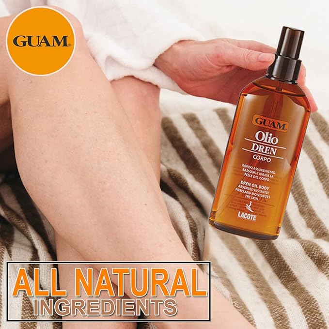 Guam DREN Anti Cellulite Massage Oil with Essential Oils, Draining Body Oil with Lymphatic Drainage, Water Retention & Anti Swelling Oil, Cellulite Lotion, 200ML