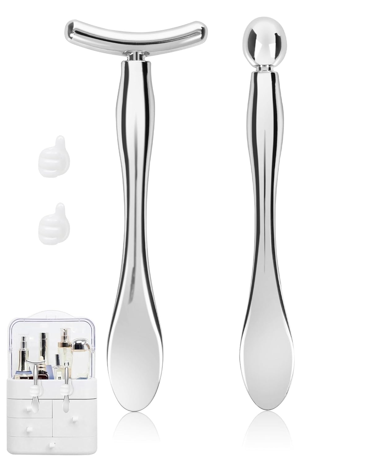 Metal Eye Cream Applicator Tool, Eye Roller for Eyes Puffiness Wrinkle, Facial Massager Tool for Skincare, Eye Cream Scraper Lift Wand Stick with Holder for Women Massager Gift Silver