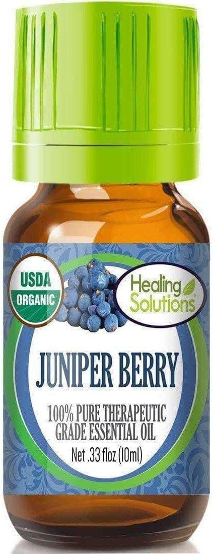 Healing Solutions Juniper Berry Pure Essential Oil 0.33 oz (10ml), Organic, Undiluted, for Skin, Diffuser, & Aromatherapy