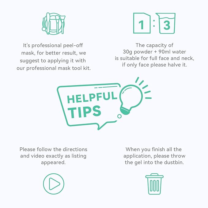 Peel-off Alginate Powder Face Mask with 9 in 1 Face Mask Mixing Bowl Set, SPA Quality, 240g/8Pcs