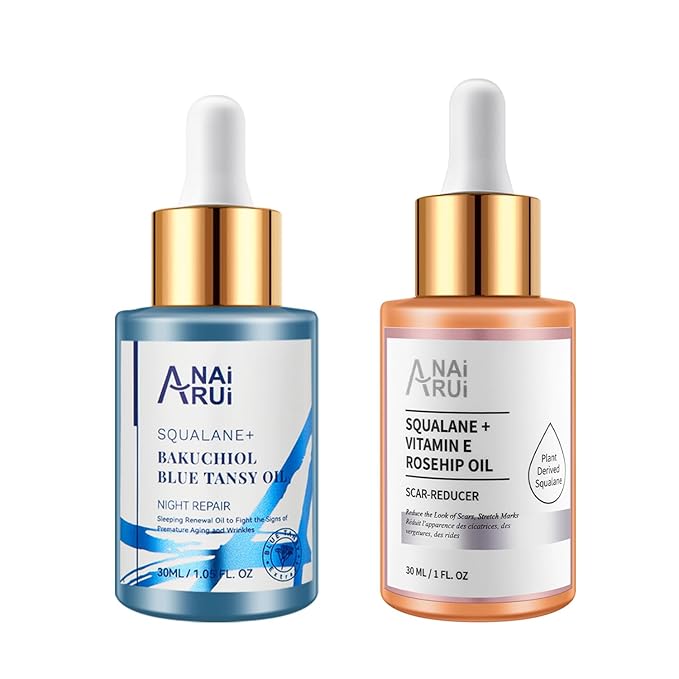 Squalane VE Rosehip Oil,Bakuchiol Blue Tansy Oil,for face hydrate,Night-Repair Facial Oil,Softer Skin,Reduce Fine Line&Wrinkles