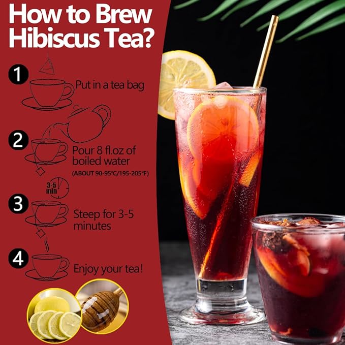 Premium Hibiscus Tea Bags,60 Tea Bags 2g /4.24 Oz,100% Pure Dried Hibiscus Flower,Natural & No Additives,Caffeine Free.