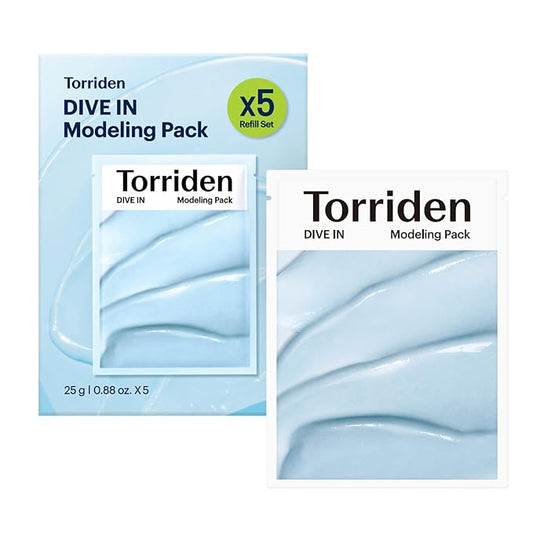 Torriden DIVE IN Modeling Mask (pack of 5) | Intensive Hydration and Cooling | 5D Hyaluronic Acid Complex, Glucose & Algin, Kaolin