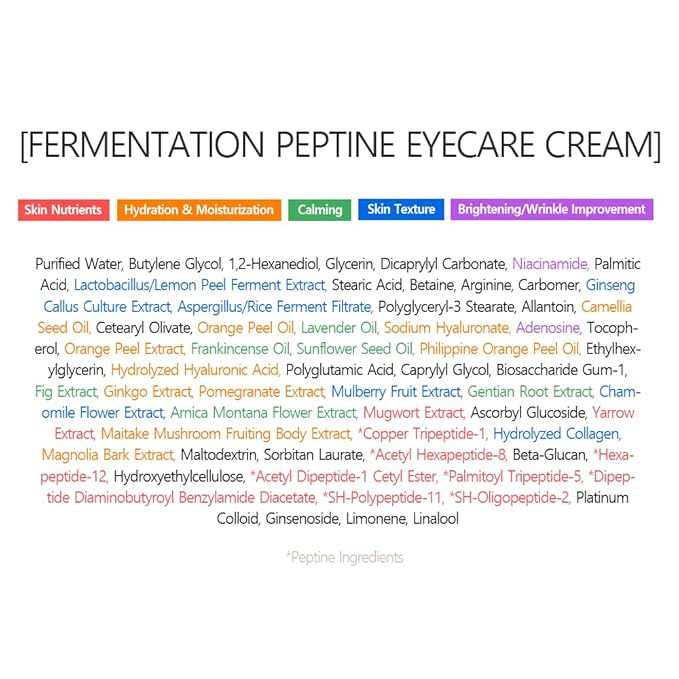 Pregnancy Safe Fermentation Peptine Eye Care Cream Under Eye Cream with 8 Peptides and Niacinamide, Anti Aging Eye Cream for Wrinkles & Crows Feet Korean Skincare 20ml 0.68 Fl Oz