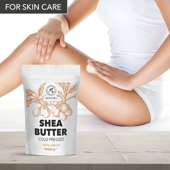 AROMATIKA Shea Butter 35 Oz - Unrefined Raw/Pieces - Africa - Ghana - 100% Pure Shea Butter Body Butter - Cosmetic Grade - for Hair Skin Lip Face Feet Body Care