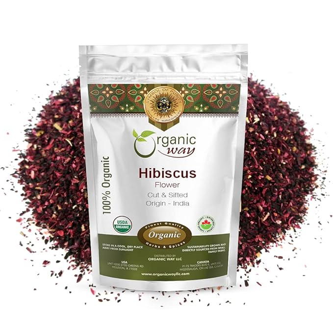Organic Way Dried Hibiscus Flower Cut & Sifted (Hibiscus rosa-sinensis) | Herbal Tea - Organic & Kosher Certified | Raw, Vegan, Non GMO & Gluten Free | USDA Certified | Origin - India (1LBS / 16Oz)