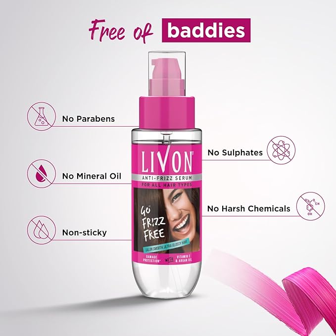 Livon Hair Serum for Men & Women | Frizz-free, stronger and shinier hair | Sulphate & Paraben free| For All Hair Types | Lightweight & Non Greasy | Enriched with Argan Oil & Vitamin E | 3.3 Fl.Oz