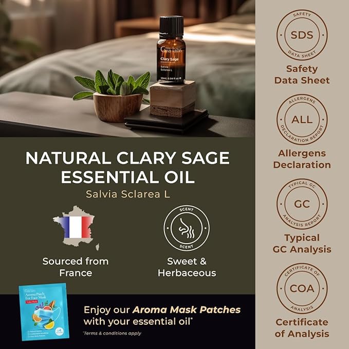 Gya Labs Clary Sage Essential Oil for Diffuser - 0.34 Fl Oz - 100% Pure Natural Clary Sage Oil for Skin, Hair, Aromatherapy & Candle Making - Fragrant Aromatherapy Scent