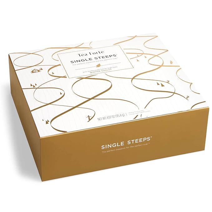 Tea Forte Winter Chalet Single Steeps Loose Leaf Premium Tea Gift Set Sampler, 28 Count, 2 of Each Assorted Blends Pre-Portioned Single Serve Pouches, Steeps 12 oz