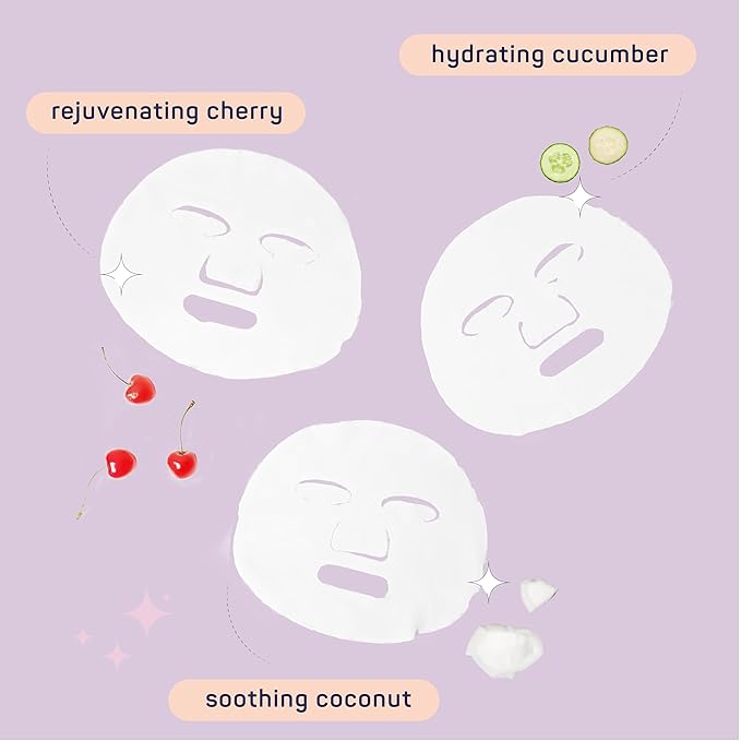 SpaLife Beauty Fruit Facial Sheet Masks 24 Pack – Face Masks Skincare Set – Hydrating Face Masks – 6 Natural Fruit Extract Formulas – Orange, Grapefruit, Coconut, Cherry, Avodcado, Cucumber