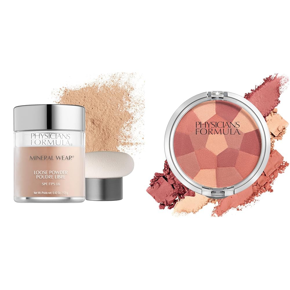 Physicians Formula Mineral Wear Talc-Free Loose Powder Creamy Natural & Powder Palette Multi-Colored Blush Powder Blushing Rose