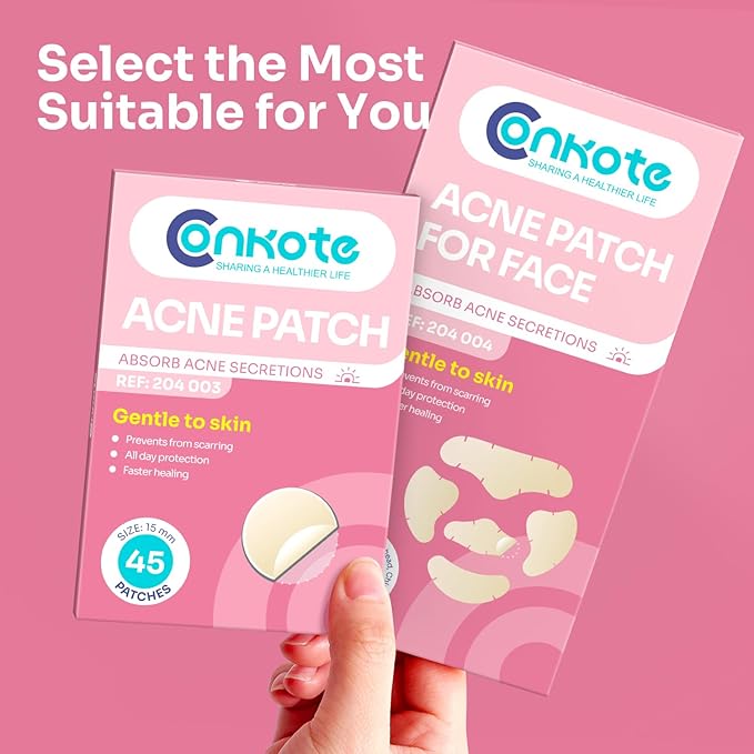 Conkote Acne Patches for Face, Large Pimple Patches to Absorb Acne Gunk from T-Zone, Cheeks, and Chin, Invisible Spot Treatment for Breakouts and Blemishese, 5 Count