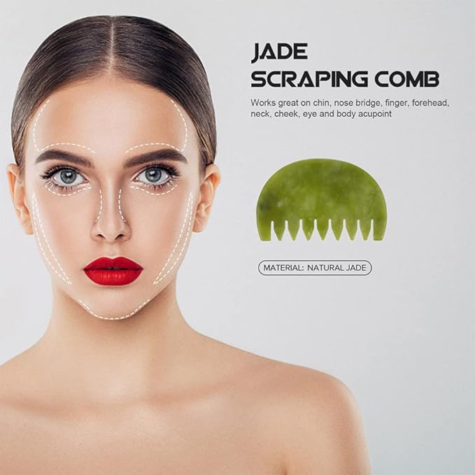 Healifty Jade Stone Massage Comb 2Pcs - Guasha Scalp Comb, Handheld Gua Sha Scraping Massage Tool for Head Caring, Relax (Olive Green)