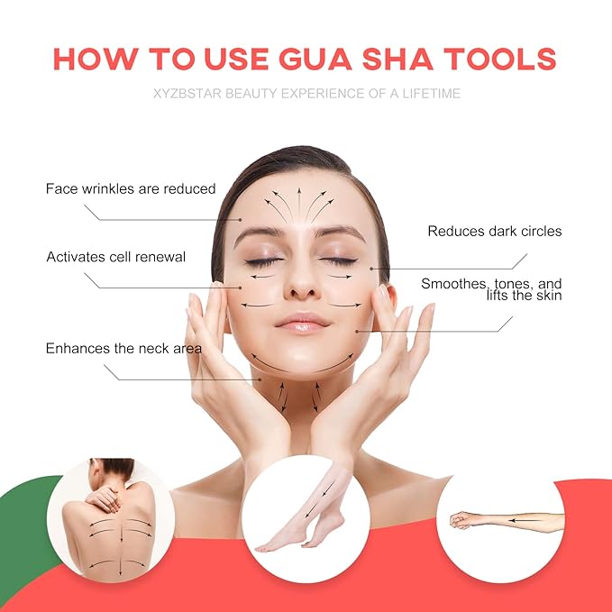 Gua Sha Facial Tools Set of 3 Guasha Massage Tool Rose Quartz Gua Sha Scraping Tool for Face,Neck, Eyes and Body,Jade Stone Guasha Board Pack of 3 (Pink)