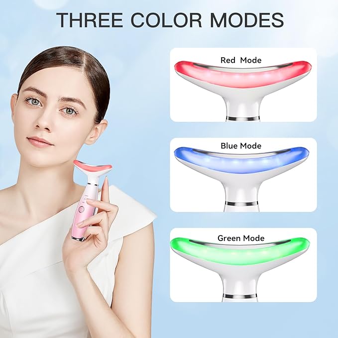 Neck Face Massager, Skin Care Face Massage Tool, 3-in-1 Facial Massager, Face Sculpting Tool with Thermals, Vibration (Pink)