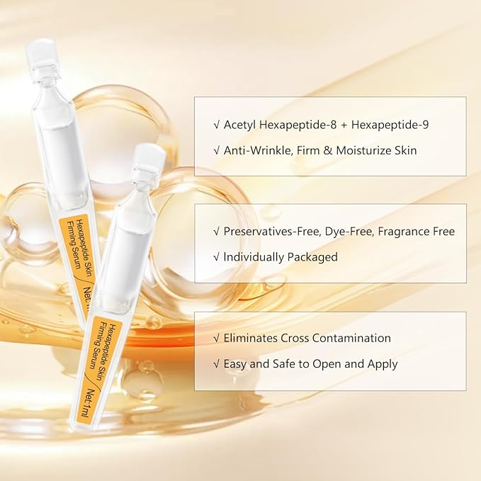 Firming Skin Serum with Acetyl Hexapeptide-8, Hexapeptide-9, Carnosine - Moisturizing, Hydrating and Antioxidant for Fine Lines, 15 Pcs/Box Ampoules
