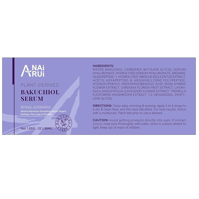 ANAI RUI Bakuchiol Face Serum for Face, Bakuchiol Retinol Alternative Serum,Smoothing Face Serum with Hyaluronic Acid & Peptide Sensitive Skin Serum, Anti Aging & Wrinkle Serum, 1Fl.Oz