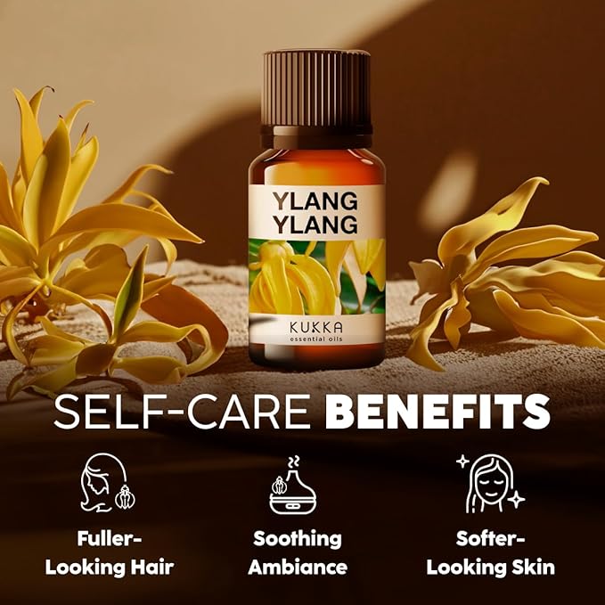 Kukka Ylang-Ylang Essential Oil for Skin Hair & Diffuser - 0.34 Fl Oz - 100% Pure Natural, Floral Scent, for Aromatherapy,Bath Bomb & Soap Making Scent DIY
