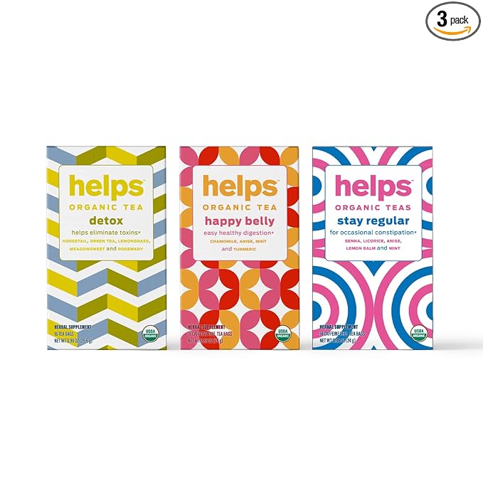 Helps TEAS | Mix of Helps Detox Tea, Helps Happy Belly Tea and Helps Go Regular Tea | Facilitating Naturally Our Detox and Depurative Process | 16 Tea Bags Each |