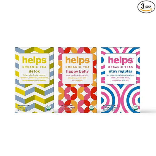 Helps TEAS | Mix of Helps Detox Tea, Helps Happy Belly Tea and Helps Go Regular Tea | Facilitating Naturally Our Detox and Depurative Process | 16 Tea Bags Each |