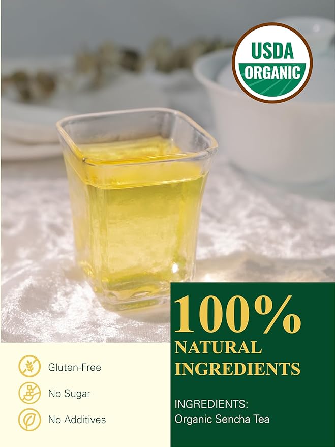 GLDNT Organic Sencha Tea Bags, Natural Organic Sencha Green Tea, Fresh & Smooth Flavor, Iced & Hot Tea, 100 Count