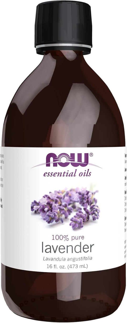 NOW Foods Essential Oils, Lavender Oil, Soothing Aromatherapy Scent, Steam Distilled, 100% Pure, Vegan, Child Resistant Cap, 16-Ounce